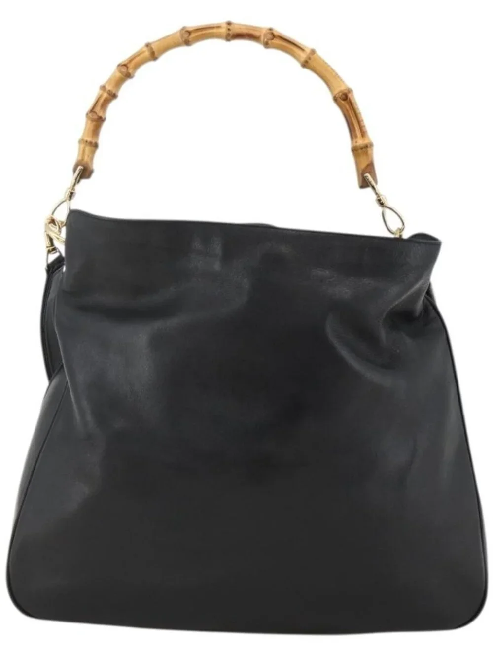 GUCCI Bamboo Shoulder Bag Leather 2way Black Gold 001 2123 1577 Auth am11264